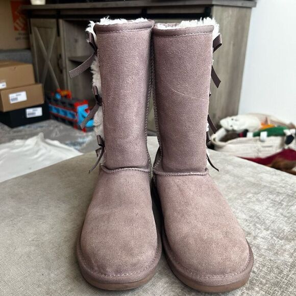 Koolaburra By UGG Victoria Tall Boot Kids' size 3 Cocoa Brown Bows Cozy Winter - Picture 2 of 7